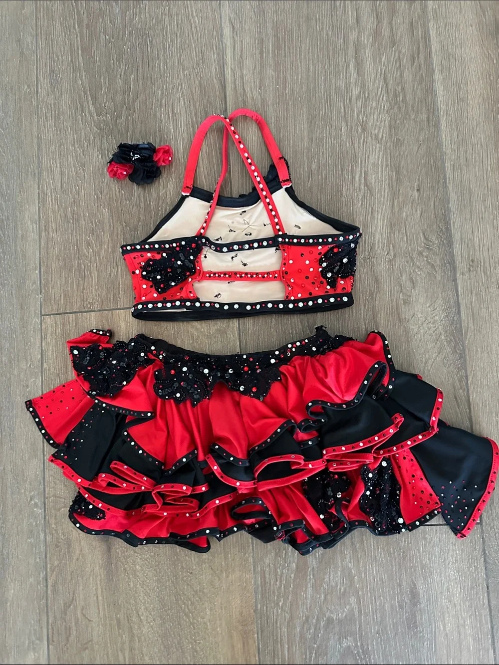 Suprnown Red & Black Sequined Two-Piece Dance /Halloween Costume.